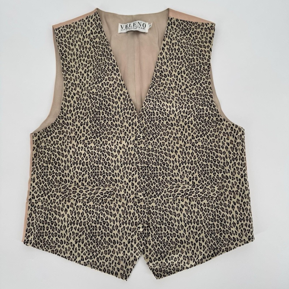 90s Animal Print Vest Ultra Suede Women's Medium‎ Veleno Sportswear Vintage